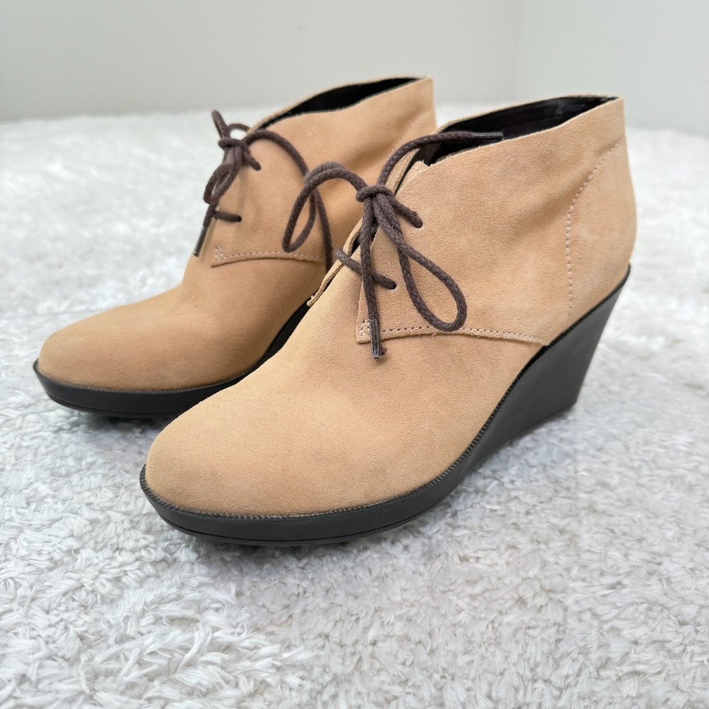 Cole Haan Booties Women's 8.5 Suede Lace Britt Chukka Tan Wedge Preppy Casual